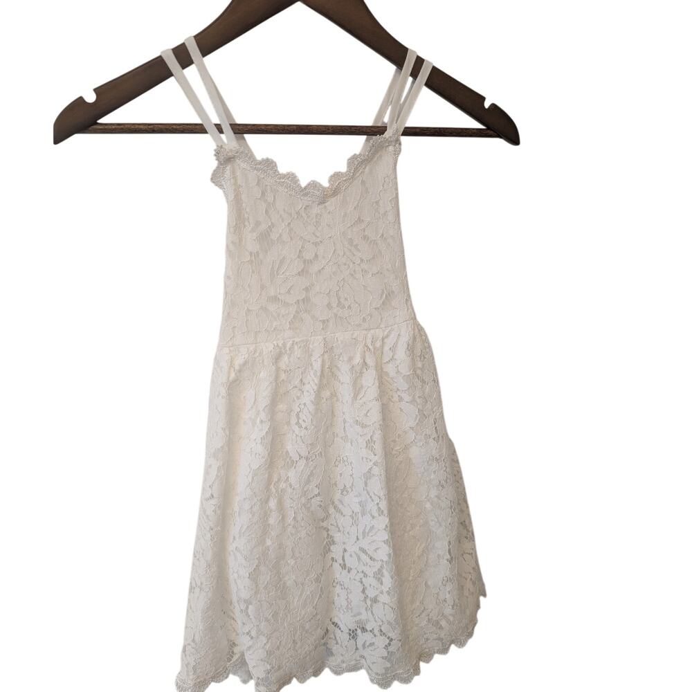 NNJXD white lace summer sun dress lined girls 7/8
